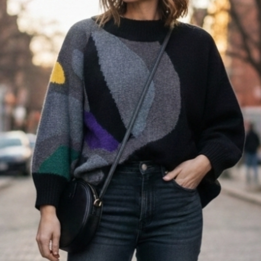 Zara Abstract Geometric Oversized Knit Sweater - Size M